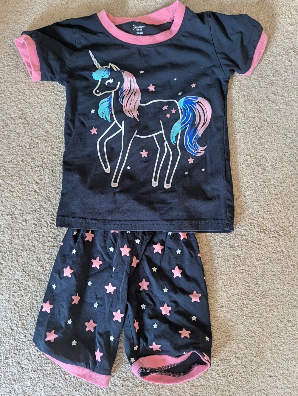 Kids Unicorn Pajama Set - Dark Blue with Pink Trim
